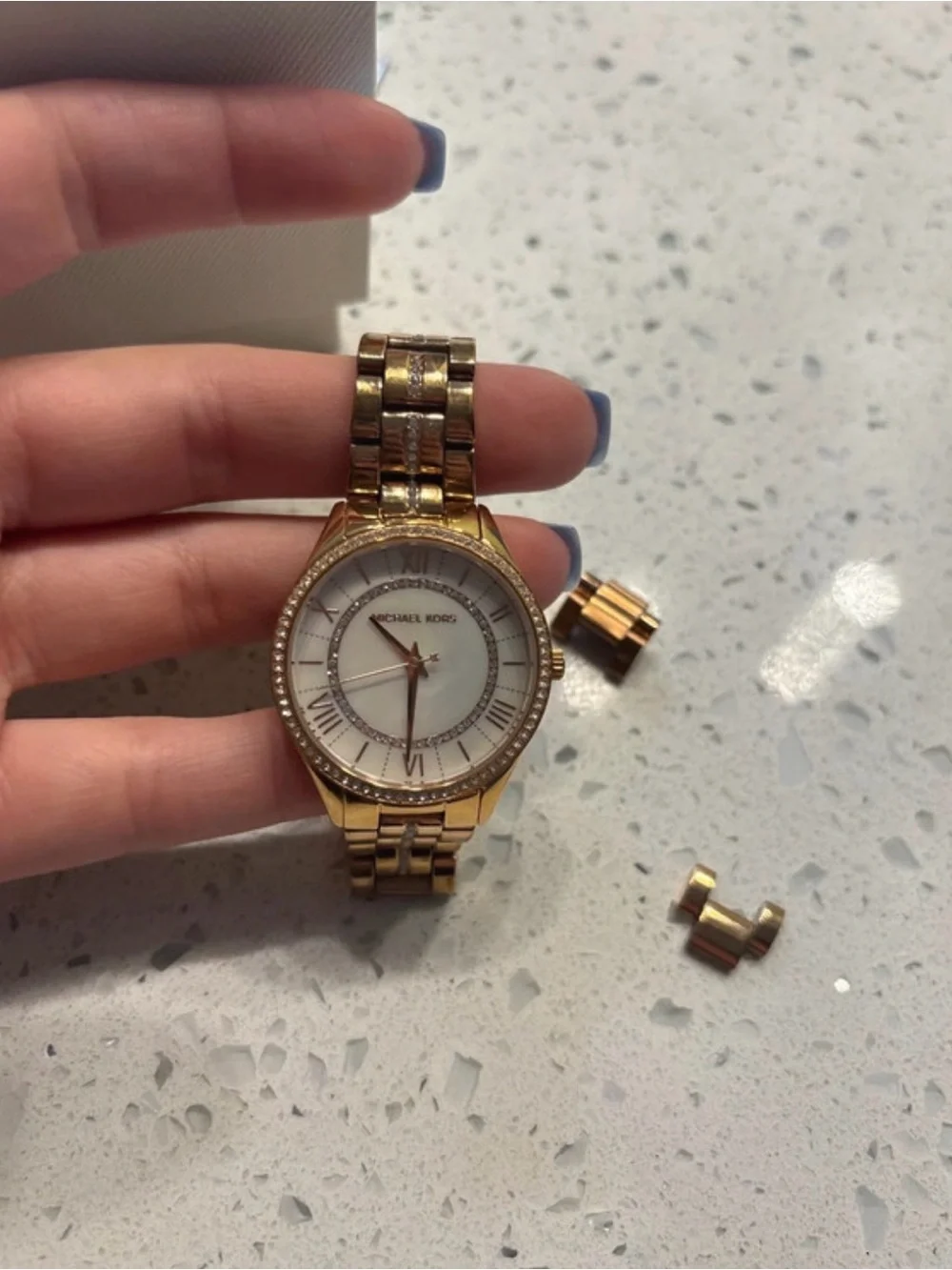 Michael Kors Rose Gold Tone Watch with Mother of Pearl Dial and Crystal Bezel